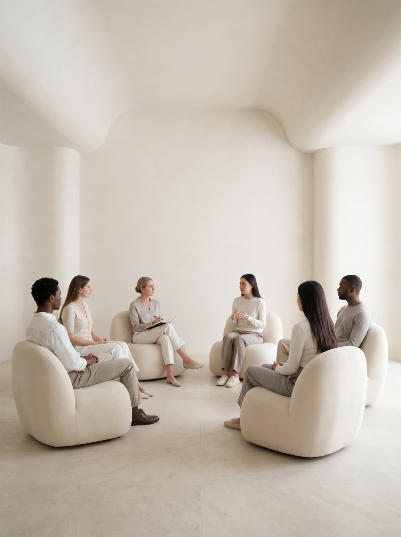 A small wellbeing group meeting in a bright room